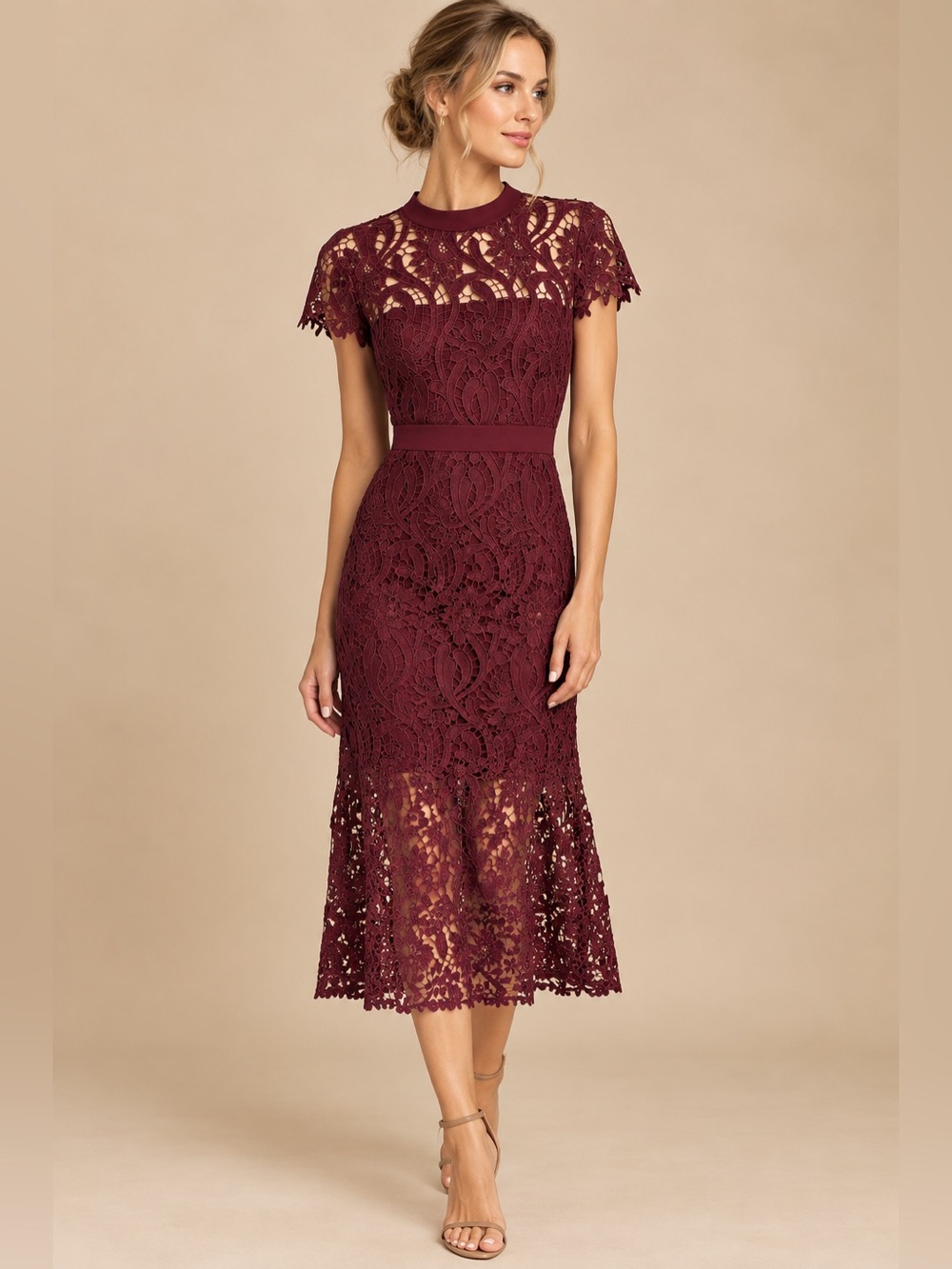 Antonio Melani Guipure Lace Midi Dress NEW Size 12 Burgundy
